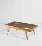Gio Ponti, Rare low table, designed for the RAI Headquarters, Milan, early 1950s, Walnut, glass, brass