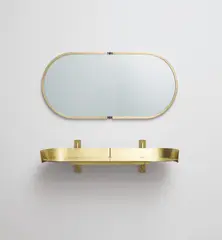 Studio B.B.P.R., Wall-mounted mirror and shelf, 1950s, Mirrored glass, brass, painted metal