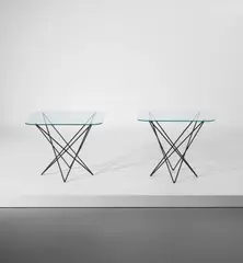 Carlo Paccagnini, Two side tables, circa 1953, Painted iron, glass