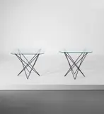 Carlo Paccagnini, Two side tables, circa 1953, Painted iron, glass