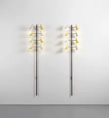 Stilnovo, Pair of adjustable wall lights, 1950s, Painted aluminium, painted brass, brass