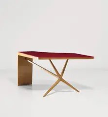 Melchiorre Bega, Unique coffee table, circa 1954, Reverse-painted glass, walnut-veneered wood, walnut