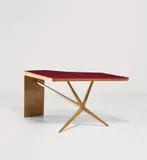 Melchiorre Bega, Unique coffee table, circa 1954, Reverse-painted glass, walnut-veneered wood, walnut