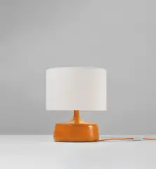 Table lamp by Jacques & Dani Ruelland, circa 1960, Glazed earthenware, brass, fabric shade, sold Nov 2020