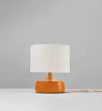 Jacques Ruelland and Dani Ruelland, Table lamp, circa 1960, Glazed earthenware, brass, fabric shade
