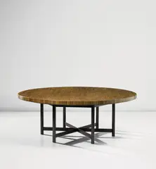 Jules Wabbes, Dining table, circa 1970, Laminated end-grain wenge, painted steel
