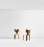 Gio Ponti, Pair of chairs, circa 1938, Burr walnut-veneered wood, walnut, fabric