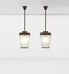 Fontana Arte, Pair of monumental lanterns, 1940s, Glass, painted steel, steel