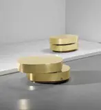 Gabriella Crespi, Pair of 'Scultura' low tables, from the 'Plurimi' series, circa 1976, Brass-covered wood