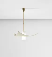 Rare ceiling light by Angelo Lelii, circa 1954, Painted aluminium, brass, glass, nylon strings, sold Nov 2020