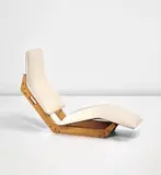 Ilmari Tapiovaara, Rare ‘Dolphin’ chaise longue, circa 1955, Painted plywood, oak, leather, painted metal, metal