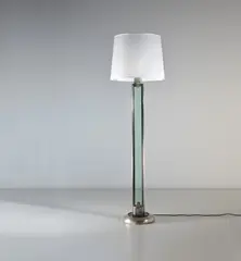 Pietro Chiesa, Standard lamp, circa 1935, Glass, nickel-plated brass, nickel-plated steel, painted metal, paper shade