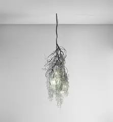 Deborah Thomas, Unique chandelier, 1989, Glass, hand-coloured and varnished papier-mâched steel, steel wire