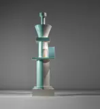 'Clair de Lune' totem by Ettore Sottsass, circa 1988, Glazed earthenware, plastic-laminated wood, sold Nov 2020