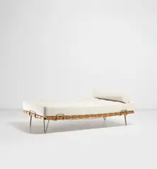 Large daybed by Studio B.B.P.R., circa 1959, Cherry, leather, brass, fabric, sold Nov 2020