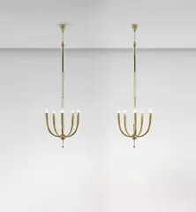 Pair of ceiling lights by Guglielmo Ulrich, early 1940s, Brass, glass, offered Nov 2020