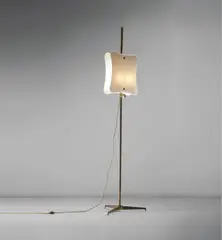 Arredoluce, Unique adjustable standard lamp, circa 1950, Brass, fabric shades