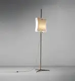 Arredoluce, Unique adjustable standard lamp, circa 1950, Brass, fabric shades