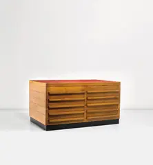Storage unit by Gio Ponti, circa 1950, Oak, painted wood, sold Nov 2020