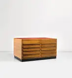 Storage unit by Gio Ponti, circa 1950, Oak, painted wood, sold Nov 2020