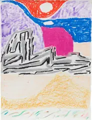 Moonlight Cragg Rock by Shara Hughes, 2016, pastel and felt-tip pen on paper, sold Oct 2020