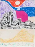 Shara Hughes, Moonlight Cragg Rock, 2016, pastel and felt-tip pen on paper
