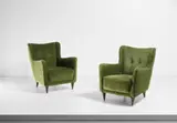 Gio Ponti, Pair of Armchairs, 1949, walnut and green velvet upholstery