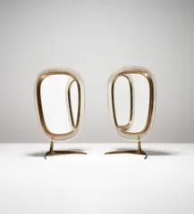 Anonymous Italian, Two Adjustable Mirrors, 1950, mirrored glass, brass, painted metal and fabric