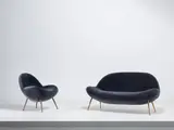Fritz Neth, Sofa and Lounge chair, velvet and tubular brass