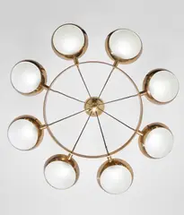 Ceiling light by Stilnovo, 1950s, Brass, glass, fabric cord, sold Dec 2020
