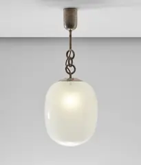 Ceiling light by Seguso, 1940s, Pulegoso glass, nickel-plated brass, sold Dec 2020