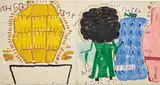 Rose Wylie, Queen of Sheba with Gold Lump, 2012, oil on canvas laid on canvas, in 2 parts