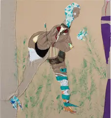 Lilith by Tschabalala  Self, 2015, oil, acrylic, flashe, fabric and dry leaf on canvas/linen, sold Mar 2019