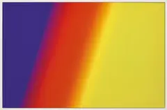 Cory Arcangel, Photoshop CS: 72 by 110 inches, 300 DPI, RGB, square pixels, default gradient "Blue, Red, Yellow", mousedown y=11050 x=3350, mouseup y=16300 x=19900, 2009, Diasec mounted c-print, in artist’s frame