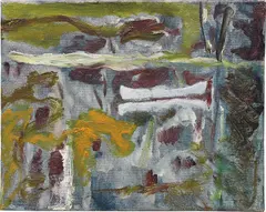 White Canoe (version) by Peter Doig, 1993, oil on canvas, sold Mar 2019