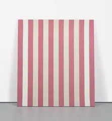 Daniel Buren, Peinture acrylique blanche sur tissu rayé blanc et rouge, white acrylic paint on cotton canvas, woven in alternating white and red stripes