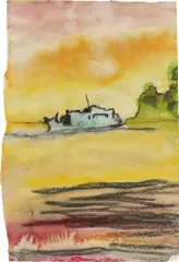 Peter Doig, Boat to Carrera, 2000, watercolour, pastel and lacquer on paper