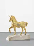 Barry Flanagan Ra, Unicorn, 1982, gilded bronze on a unique Portland stone base
