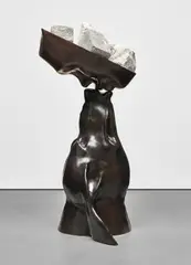 Dennis Oppenheim, Heavy Dog Kiss, 1993, painted bronze and steel with concrete blocks