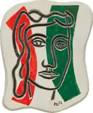 Fernand Léger, Visage en creux (rouge et vert), 1952, painted and glazed ceramic