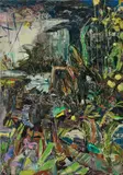 Hernan Bas, Decorative panel for the foyer of a homosexual's home, 2010, acrylic, airbrush, household gloss and block print on linen laid on panel