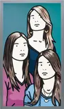 Hannah, Lottie and Esther blinking (vertical) by Julian Opie, 2006, continuous computer animation on 46" LCD screen, sold Mar 2019