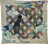 Sanford Biggers, Sag, Harbor Honeystuckle, 2013, fabric collage, treated acrylic, metallic acrylic and glitter on re-purposed quilt