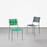 Franz West, Two works: i) Onkel-Stuhl; ii) Onkel-Stuhl, 2002, i) woven synthetic textile bands and steel ii) woven synthetic textile bands and steel with rubber feet