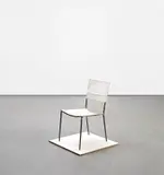 Franz West, Naktstuhl, 1996, metal and wood chair, partially overworked with plaster and dispersion on Masonite, on painted MDF platform
