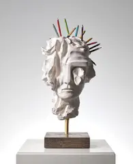 Kevin Francis Gray, Greek Girl (Pencils), 2019, plaster with coloured and graphite pencils on bronze pin and wooden base