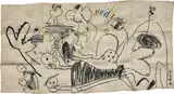 Annie Morris, Bed with Colour, 2019, machine embroidered thread on cotton with a further drawing in pen on the reverse