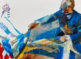 Conor Harrington, Masters of Money and Mirrors (Study), 2019, coloured pencil, oil and oil pastel on paper