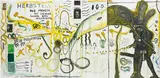 OH HERBST DU by Jonathan Meese, 2007, oil, photo, card and paper collage, found object and wax crayon on canvas triptych, in artist's frame, sold Apr 2019
