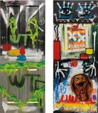 Barry Reigate with the kids of Carney’s Community, Two works: i) Slime WTF; ii) Figure Snake Door, 2019, each enamel paint, metallic enamel paint, varnished paper collage, household paint, pen, coloured pencil and oil pastel on wooden door with wooden struts